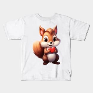 Valentine Squirrel Holding Heart Kids T-Shirt